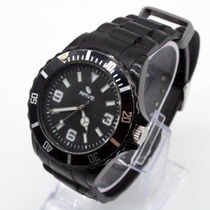 RAVE Watch Mens Black Tone Casual Stainless Steel Rubber Band Black Dial